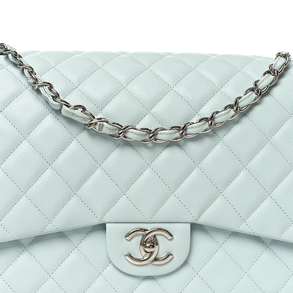Chanel Caviar Quilted Maxi Double Flap Light Blue