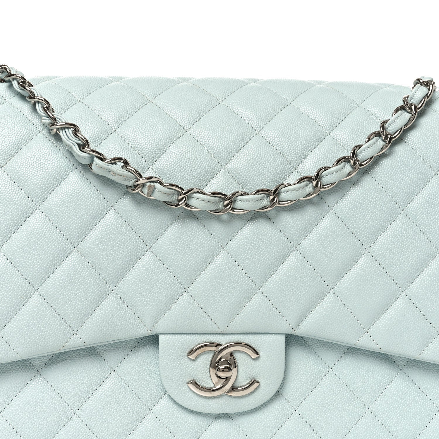 Chanel Caviar Quilted Maxi Double Flap Light Blue