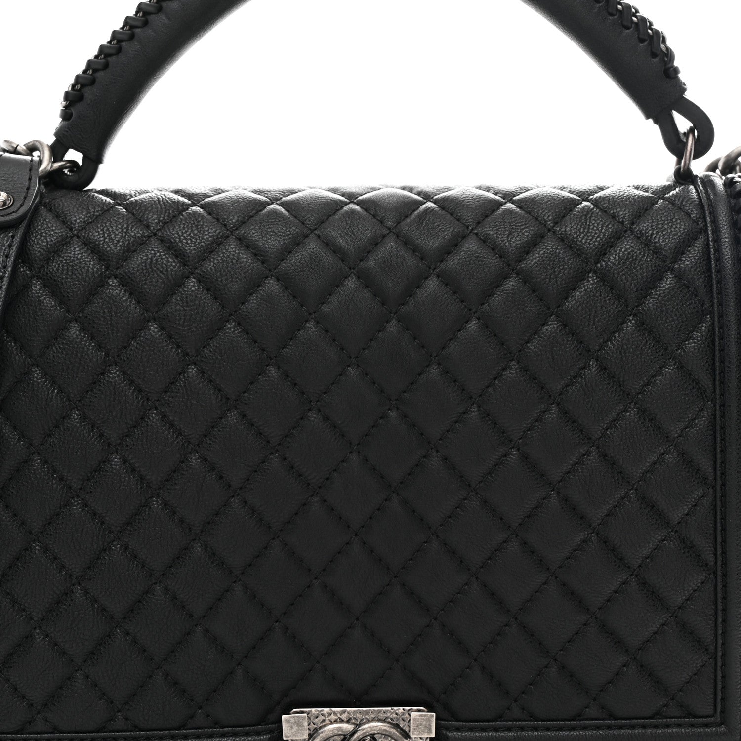 Calfskin Quilted Large Boy Top Handle Flap Black