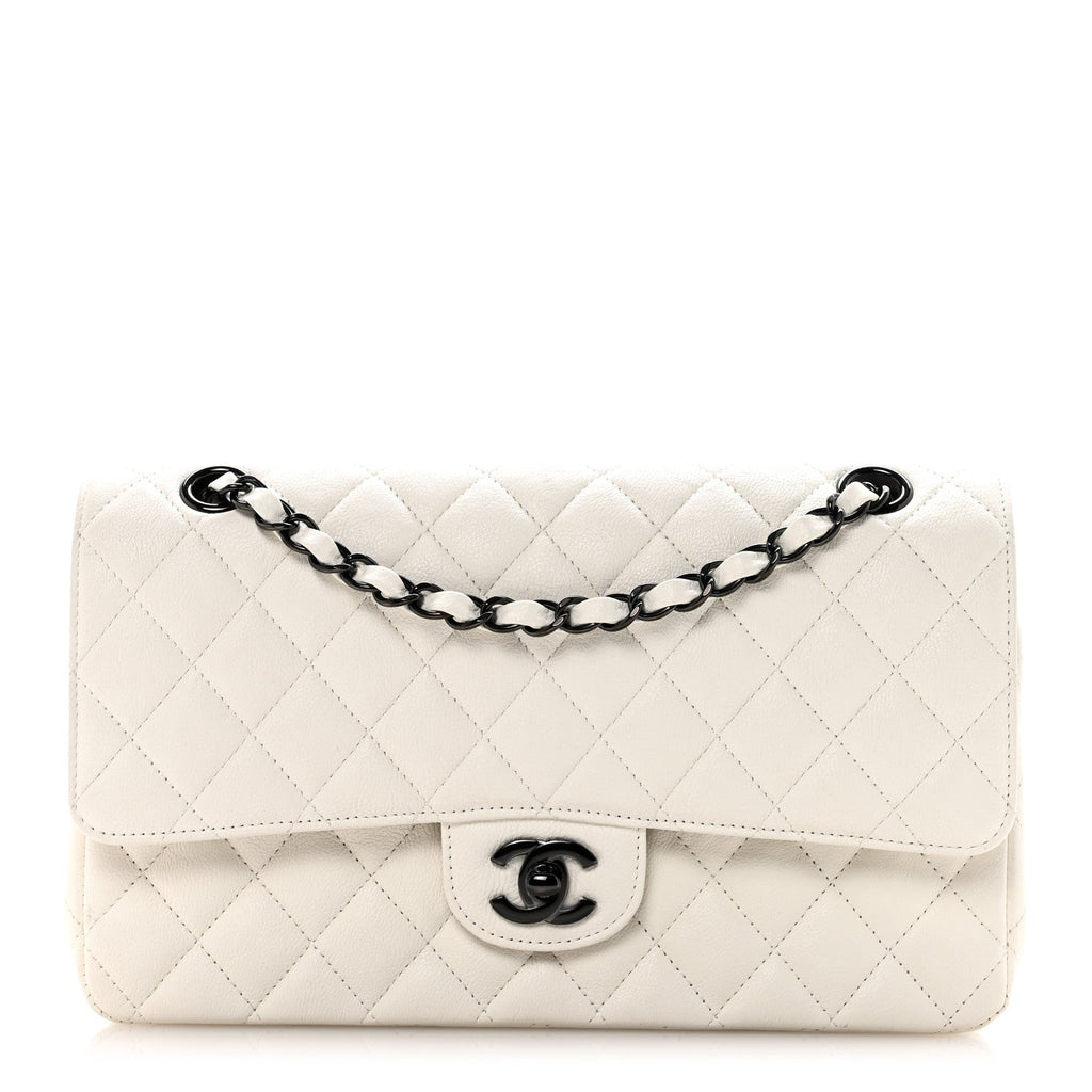 Chanel Crumpled Calfskin Quilted Medium Double Flap White