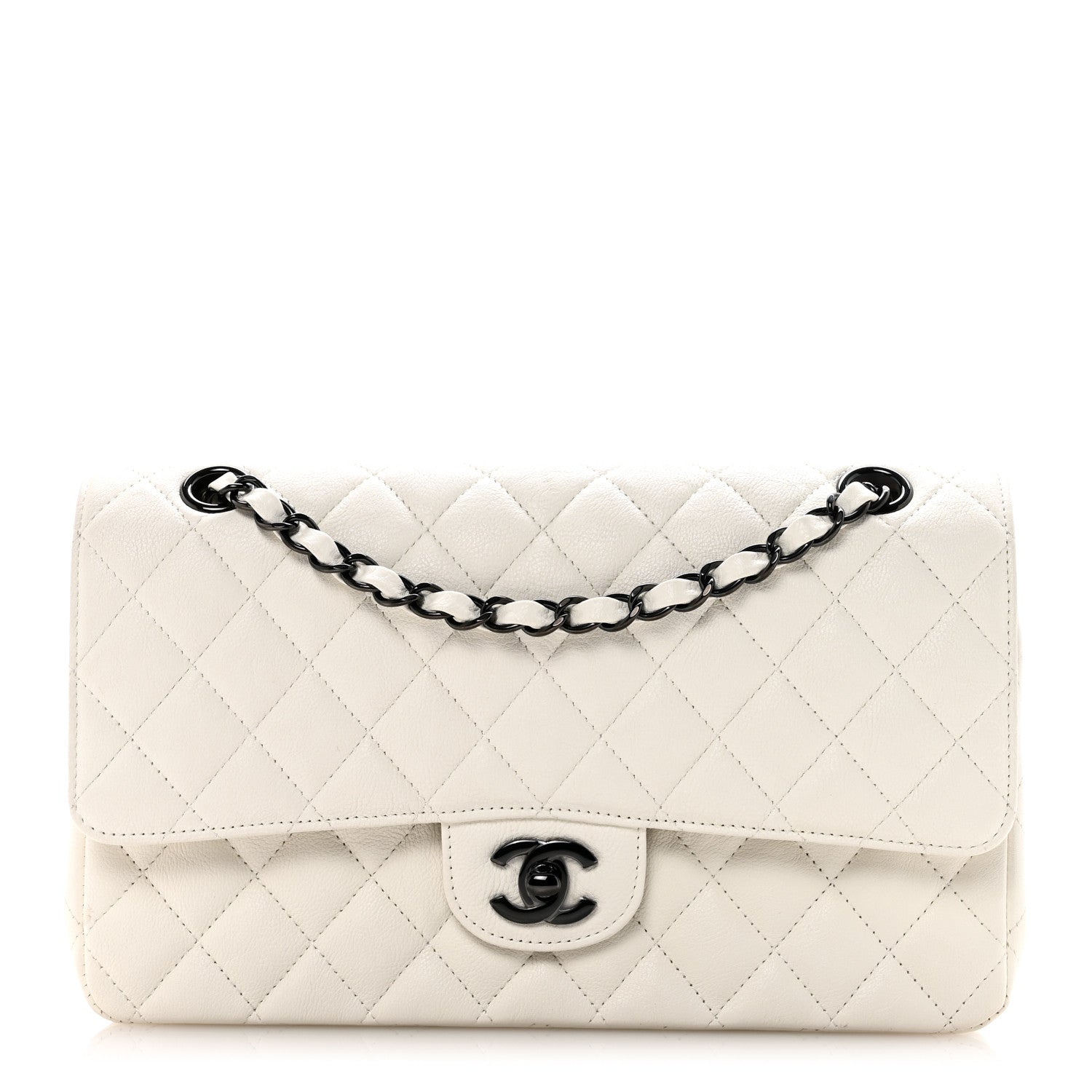 Chanel Crumpled Calfskin Quilted Medium Double Flap White