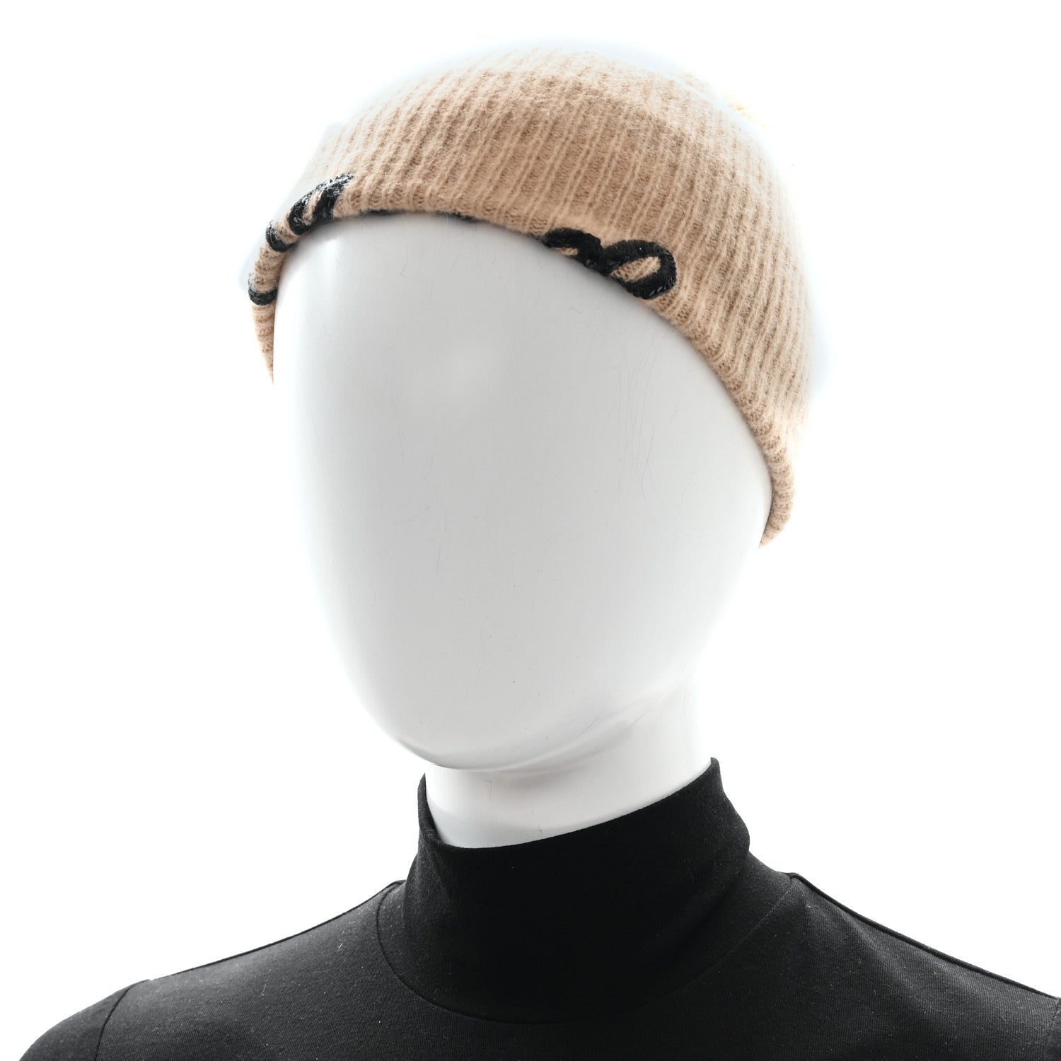Cashmere Logo Beanie Hat Beige Black