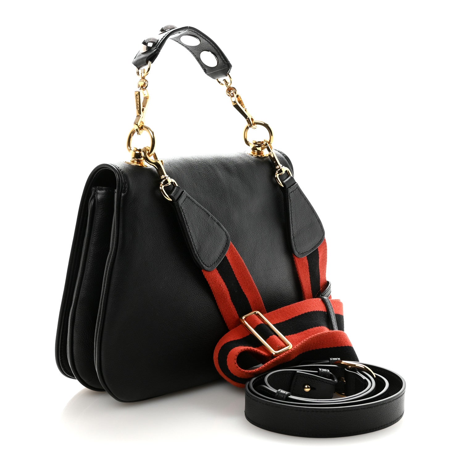 Gucci Roxy Calfskin Web Medium Studded Blondie Shoulder Flap Bag Black