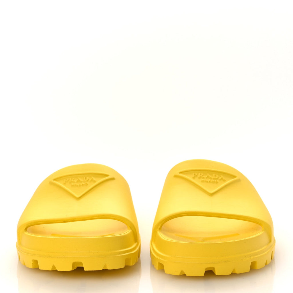Prada EVA Rubber Triangle Logo Embossed Womens Lug Sole 20mm Slide Sandals 41 Sole