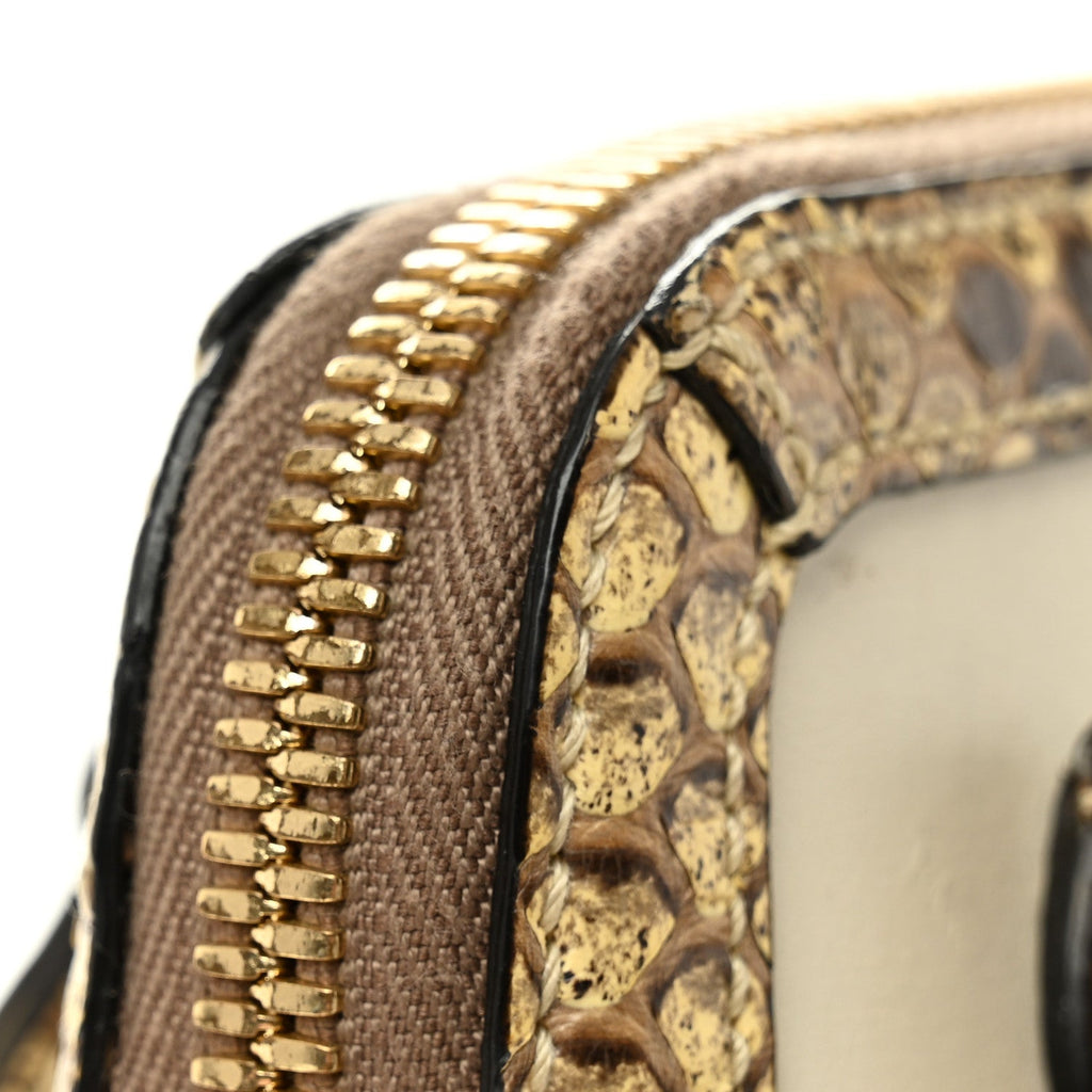 Gucci Snakeskin Boarded Plutone Calfskin Mini Horsebit 1955 Top Handle Bag White Multicolor
