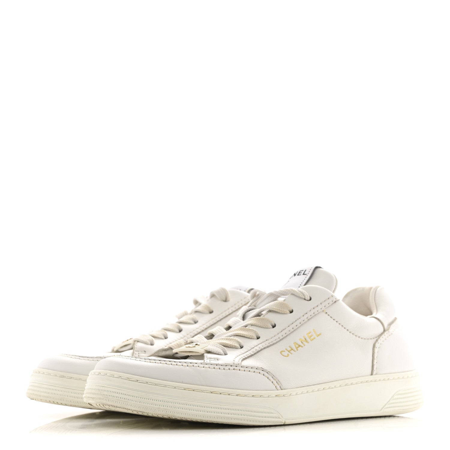Calfskin Womens CC Logo Sneakers 38.5 White