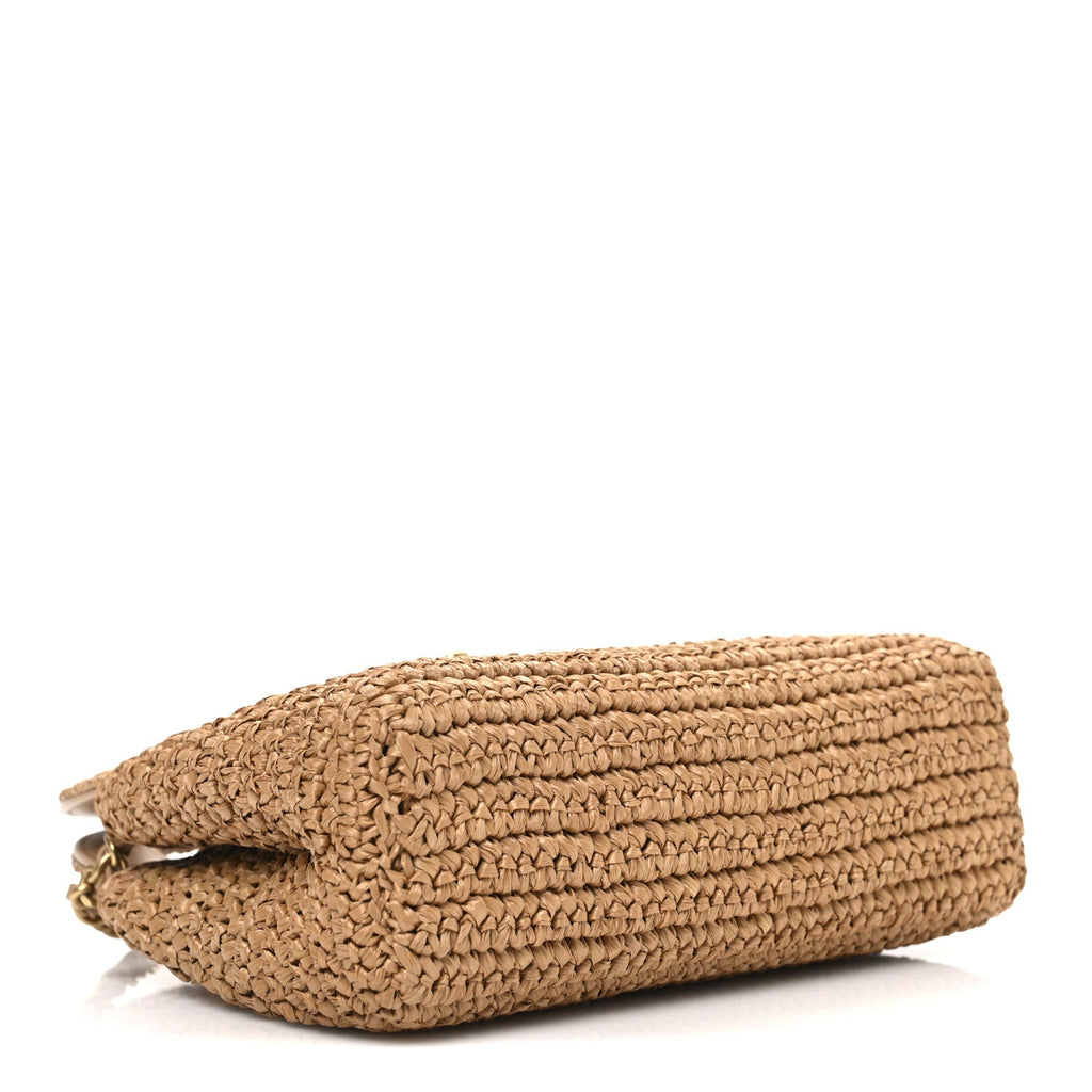 Chanel Braided Raffia Nano Kelly Flap Bag Dark Beige
