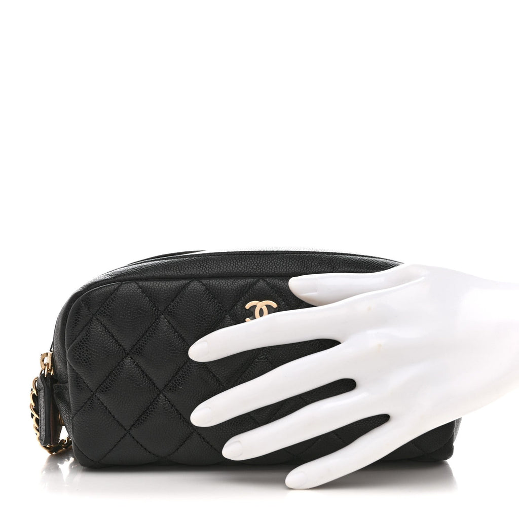 Chanel Caviar Quilted Toiletry Case With Chain Black
