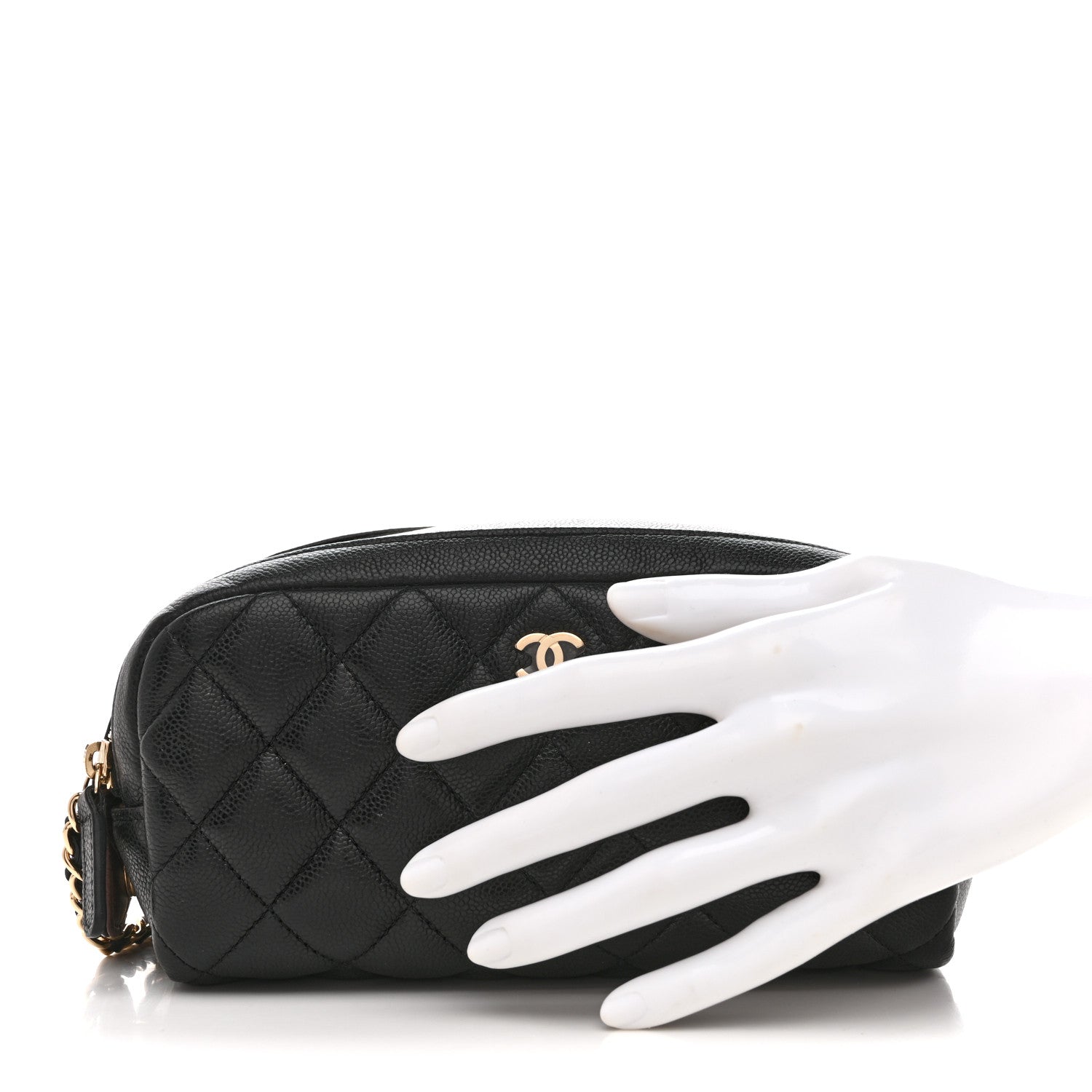 Chanel Caviar Quilted Toiletry Case With Chain Black