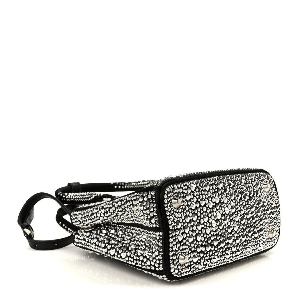 Prada Satin Crystal Mini Galleria Double Zip Tote Metal