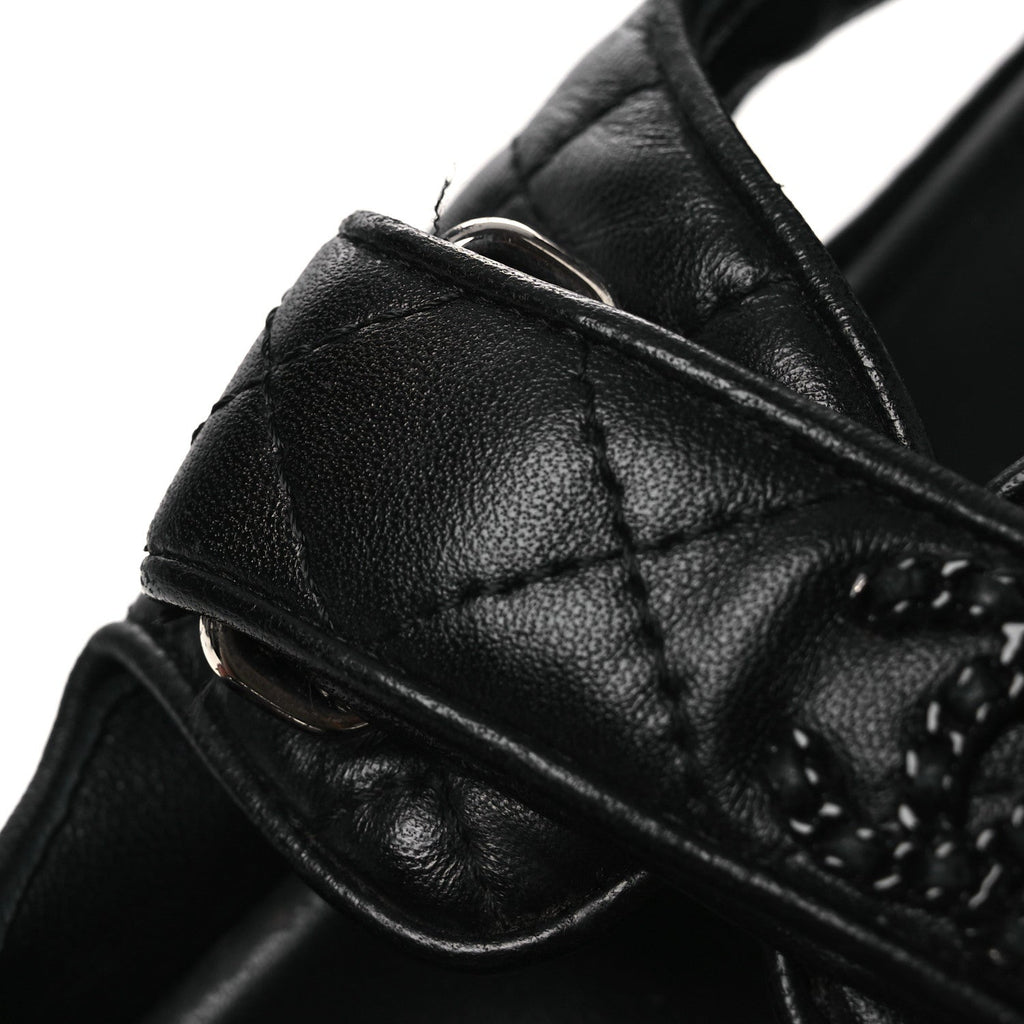 Lambskin Quilted Velcro Dad Sandals 38.5 So Black