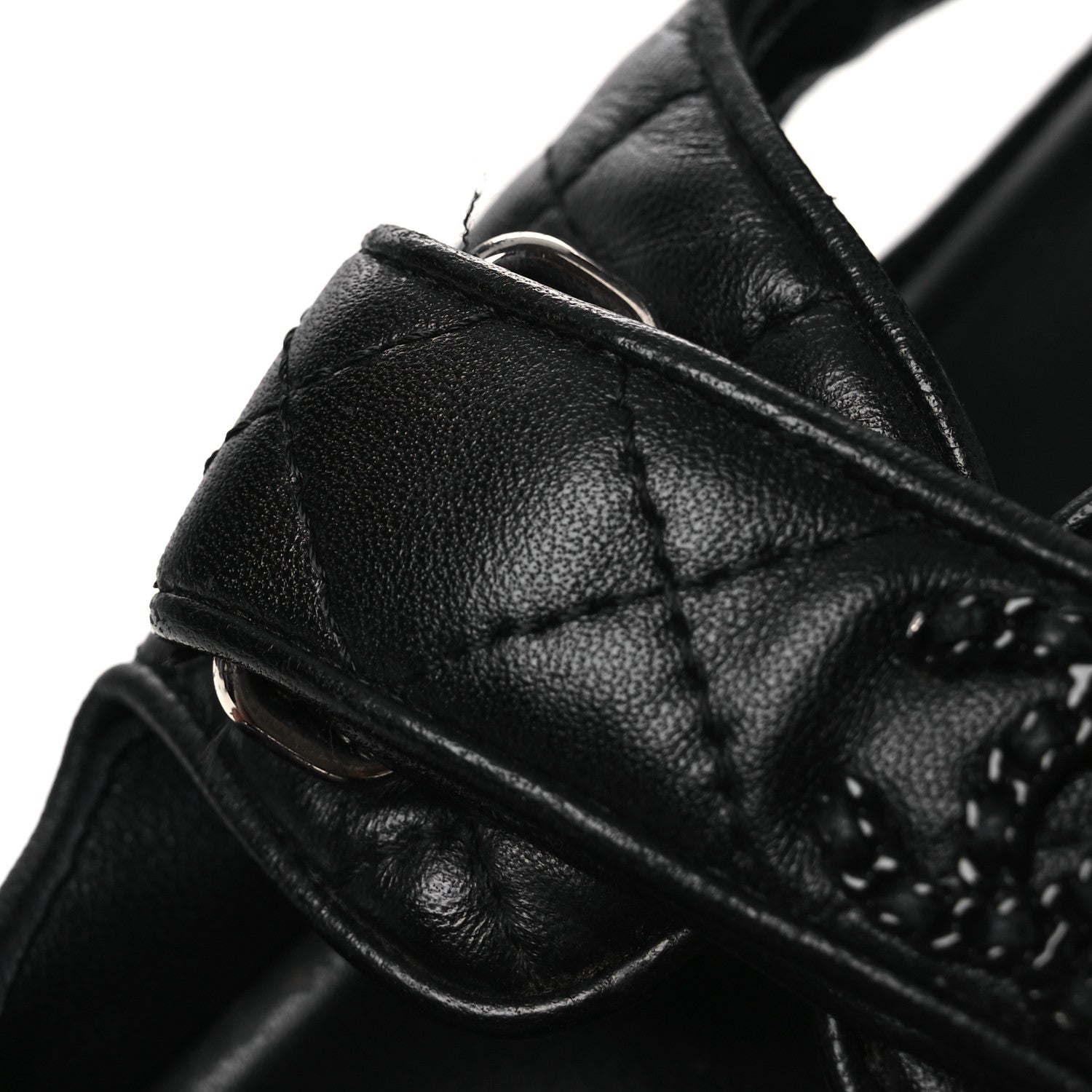 Lambskin Quilted Velcro Dad Sandals 38.5 So Black