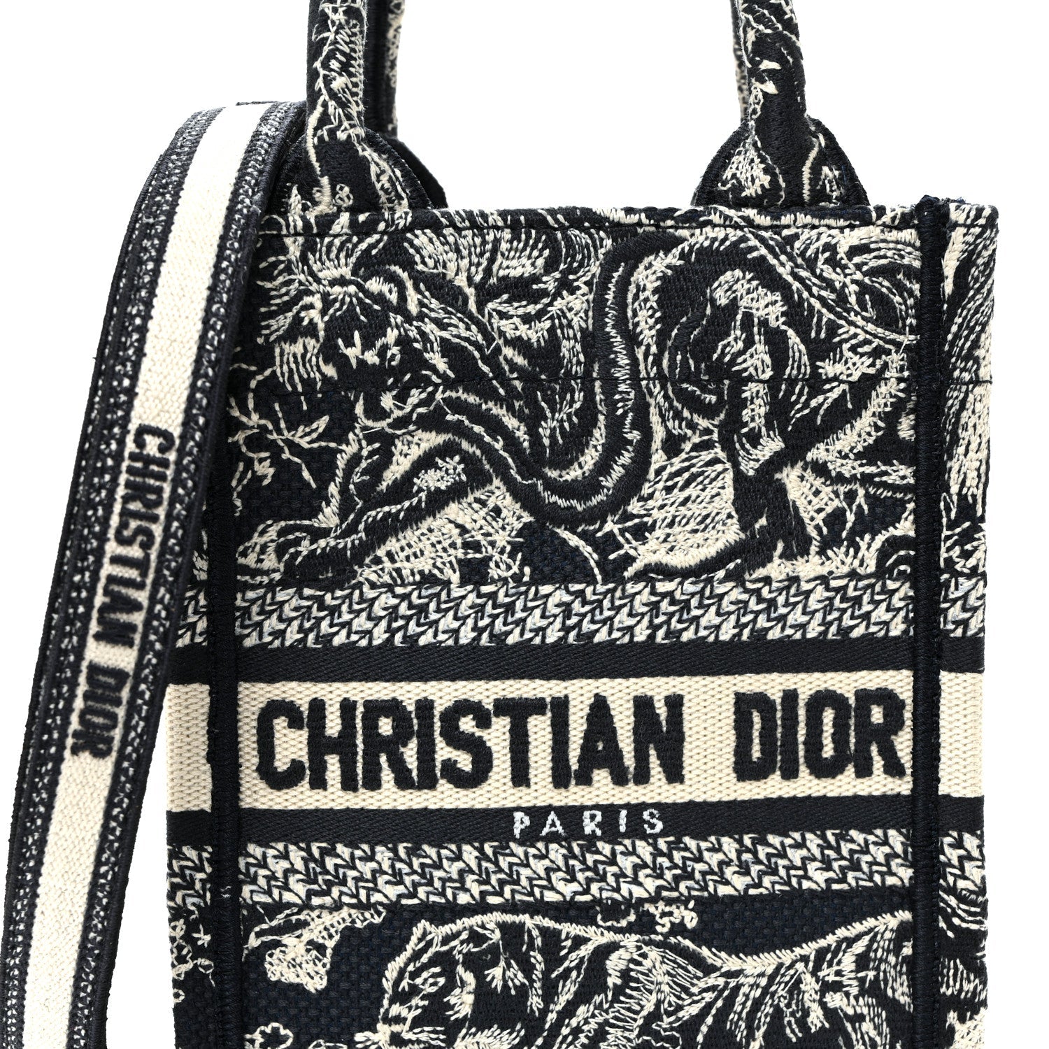 Christian Dior Canvas Toile de Jouy Reverse Embroidered Mini Book Tote Phone Bag Blue