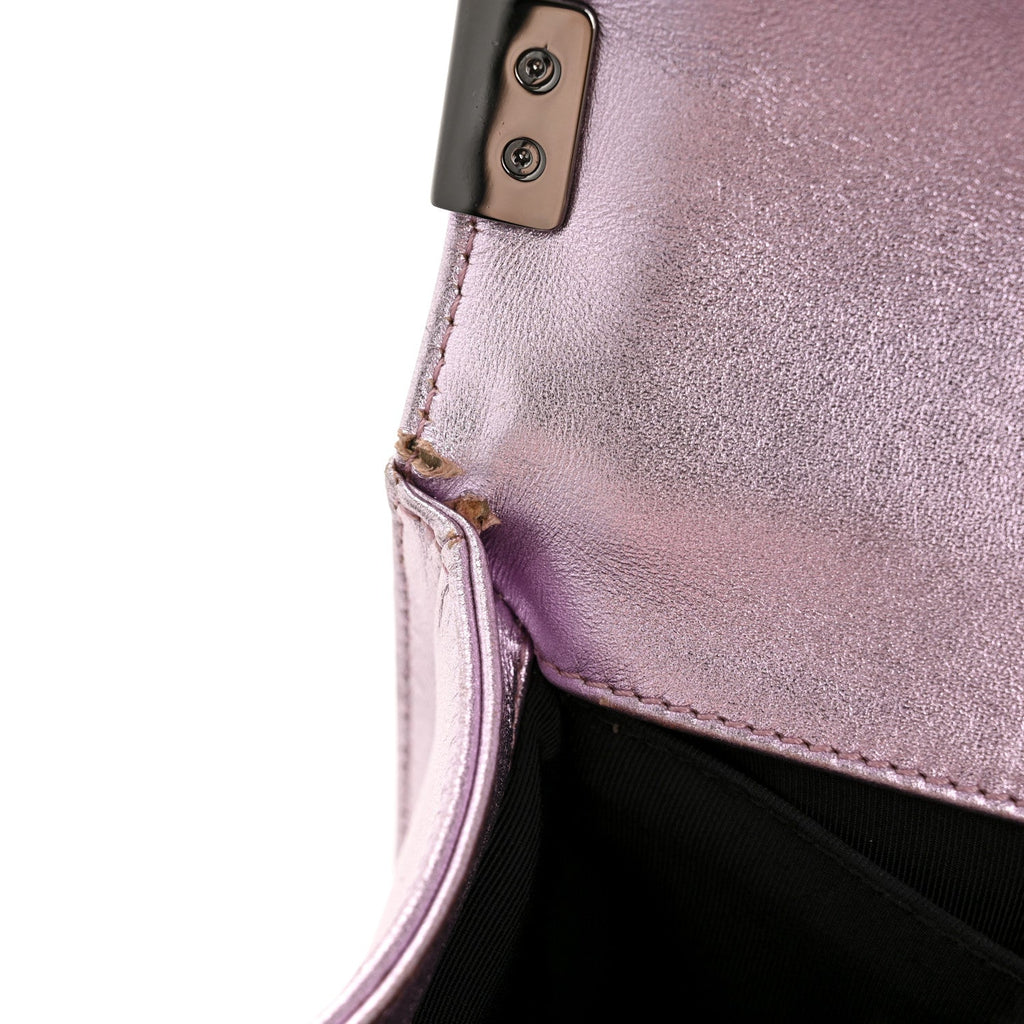 Chanel Metallic Patent Calfskin Quilted Medium Boy Flap Light Pink