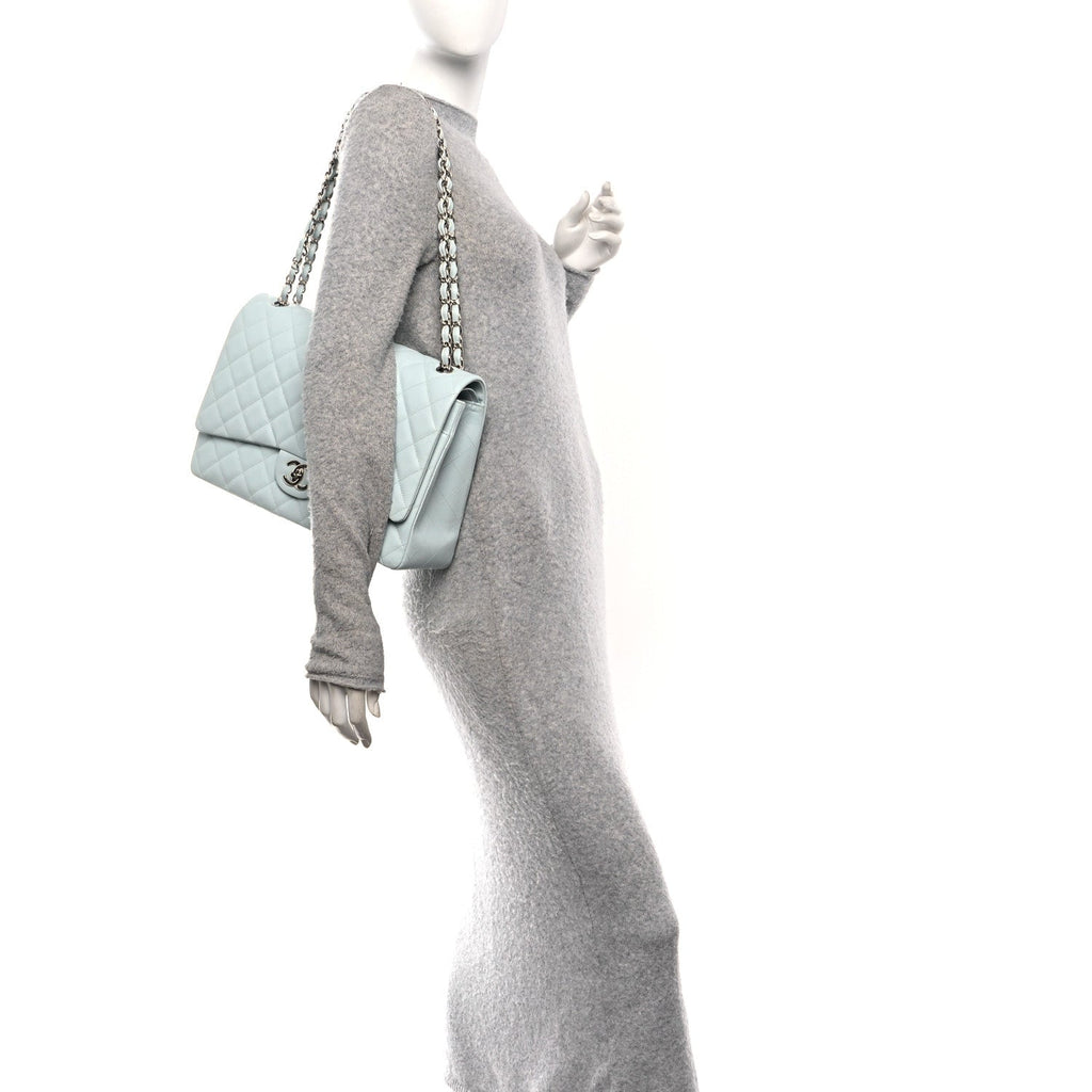 Chanel Caviar Quilted Maxi Double Flap Light Blue