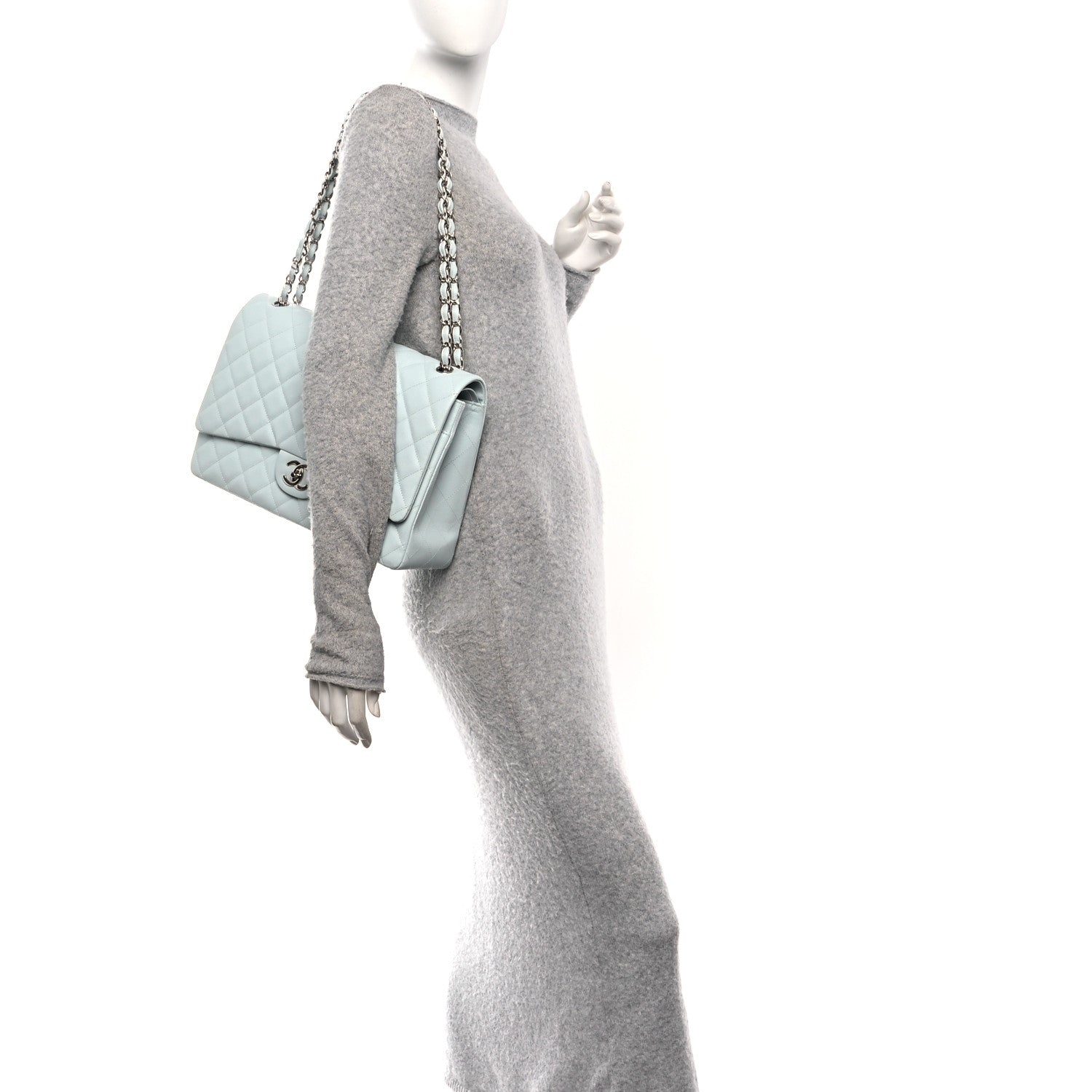 Chanel Caviar Quilted Maxi Double Flap Light Blue