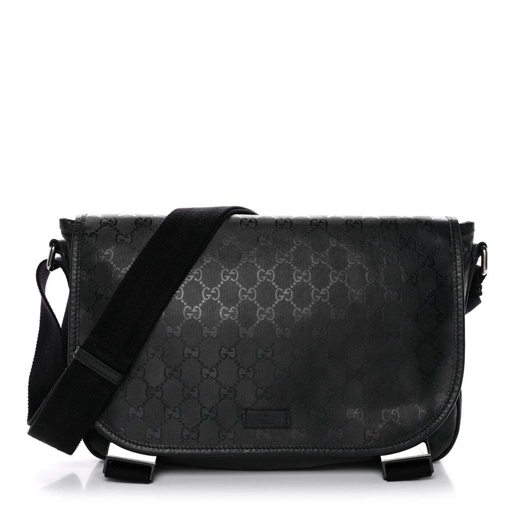 Gucci Imprime Monogram Medium Double Buckle Flap Messenger Bag Black