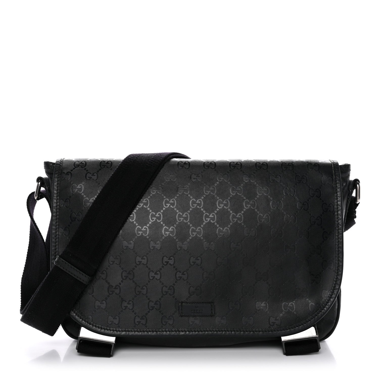 Gucci Imprime Monogram Medium Double Buckle Flap Messenger Bag Black