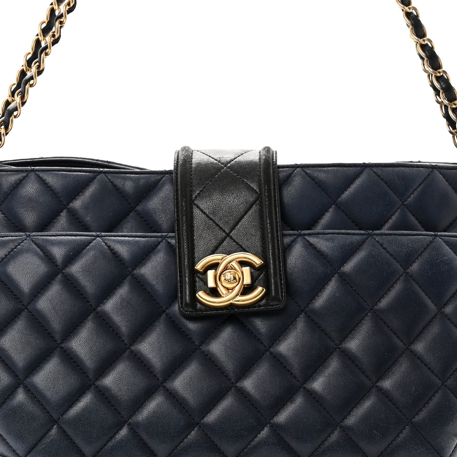 Chanel Lambskin Quilted Elegant CC Shopping Tote Navy Black
