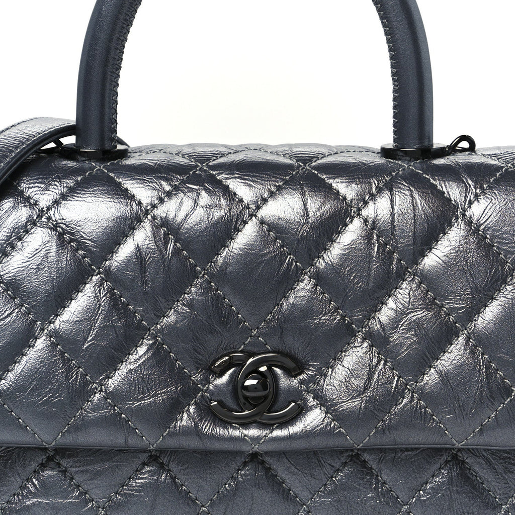Chanel Metallic Aged Calfskin Quilted Mini Coco Handle Flap Charcoal