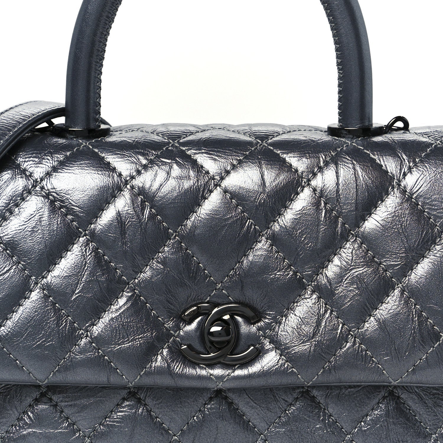 Chanel Metallic Aged Calfskin Quilted Mini Coco Handle Flap Charcoal