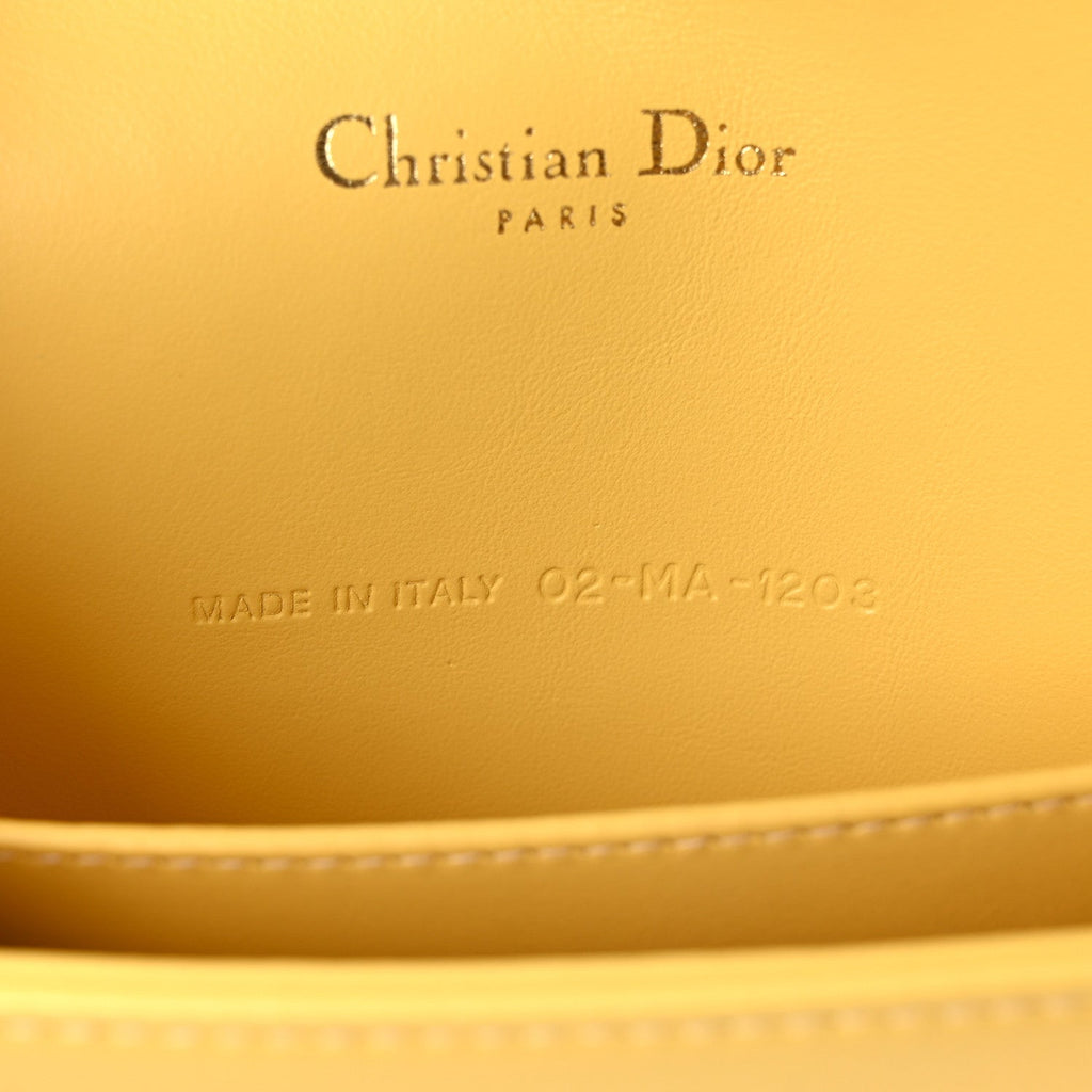 Christian Dior Calfskin Satin Bead Embroidery Lady Dior Clutch Gold Yellow