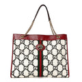 Gucci Tweed GG Monogram Large Rajah Chain Tote White Black Romantic Cherry