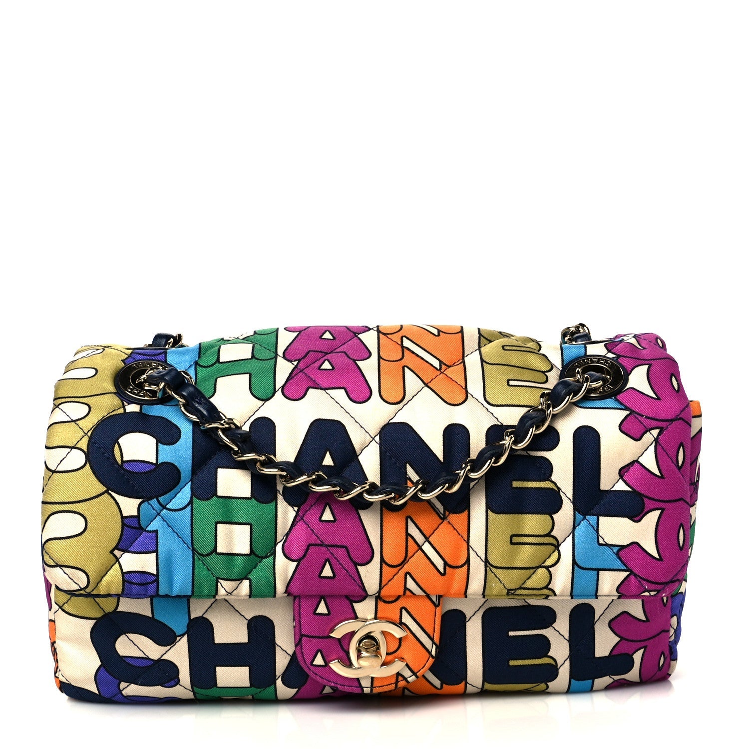 Chanel Printed Fabric Quilted Logo Single Flap Bag Multicolor