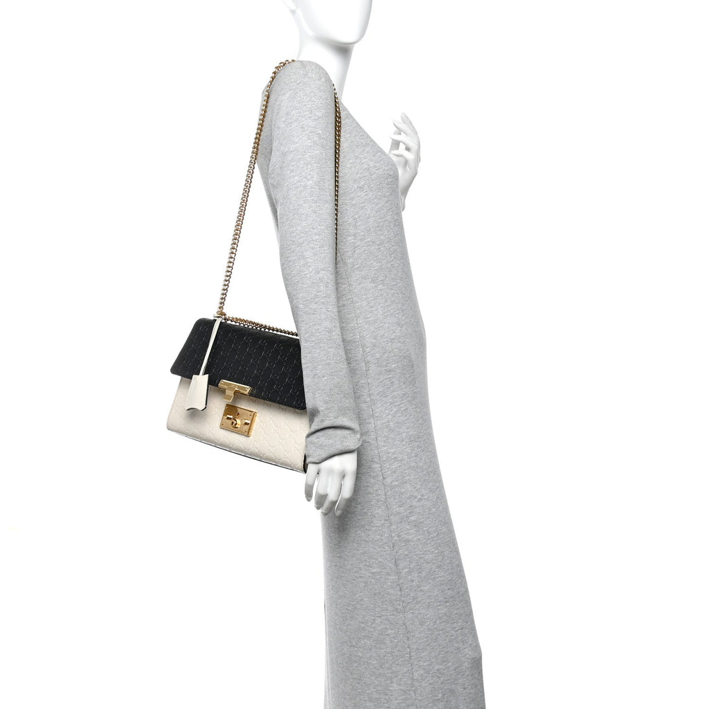 Gucci Guccissima Medium Padlock Shoulder Bag Black Mystic White