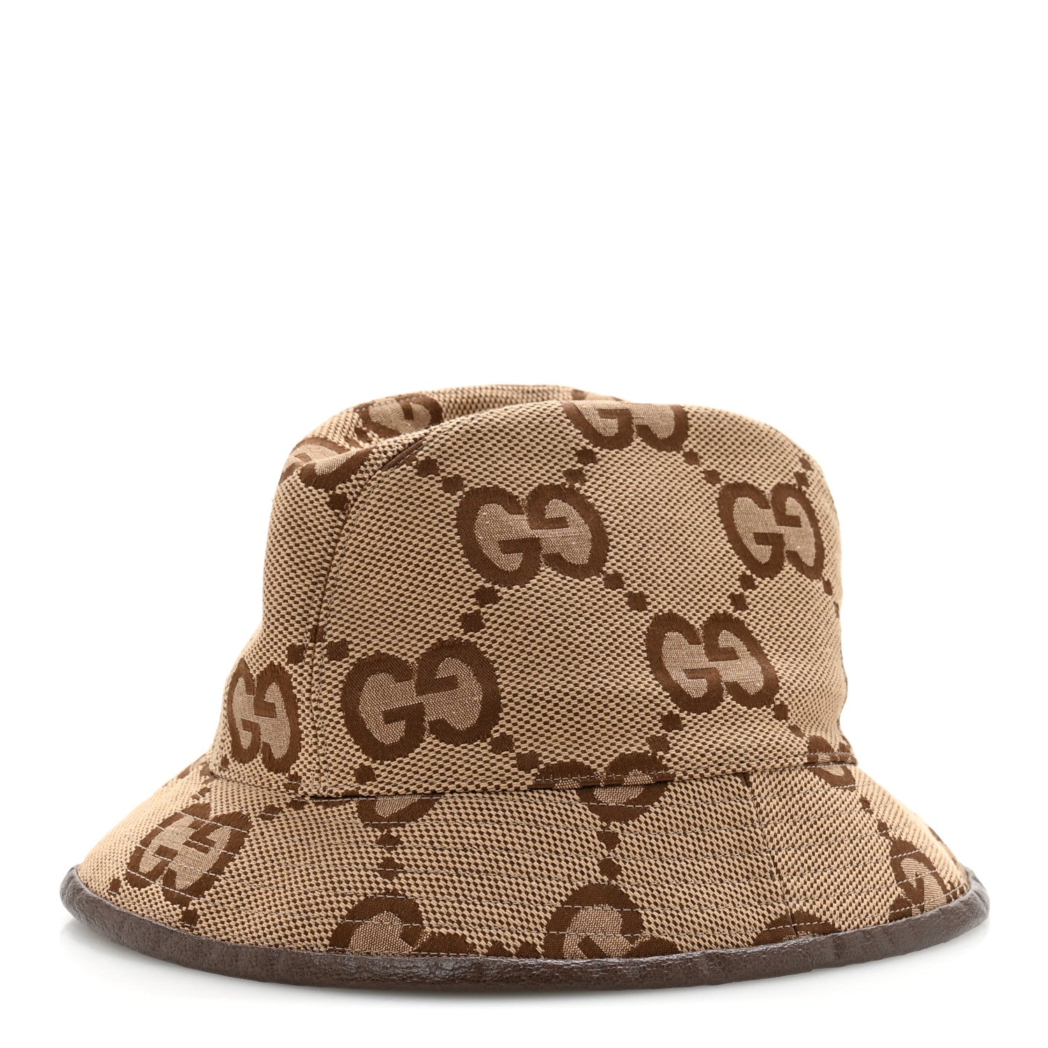 Gucci Monogram Jumbo GG Bucket Hat L Camel Ebony New Acero