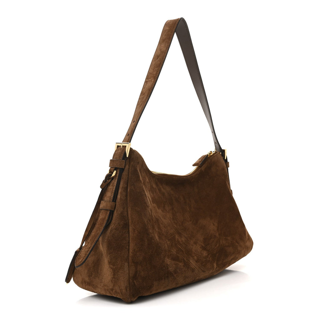 Prada Scamosciato Suede Large Aimee Shoulder Bag Cacao