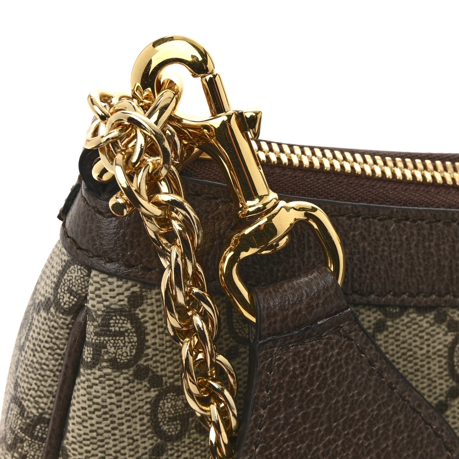 Gucci GG Supreme Monogram Textured Dollar Calfskin Web Small Ophidia GG Handbag Beige Ebony New Acero