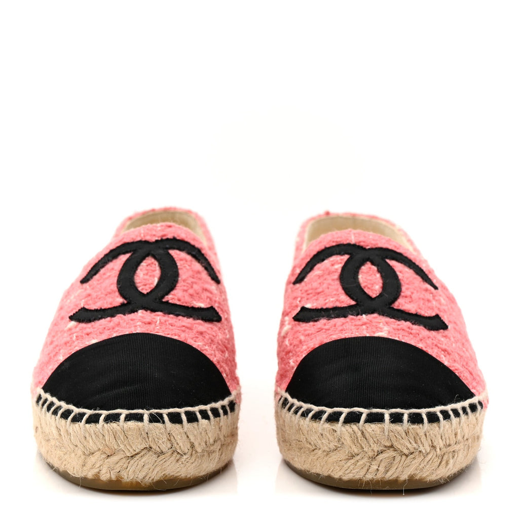 Chanel Tweed Grosgrain CC Espadrilles 35 Pink