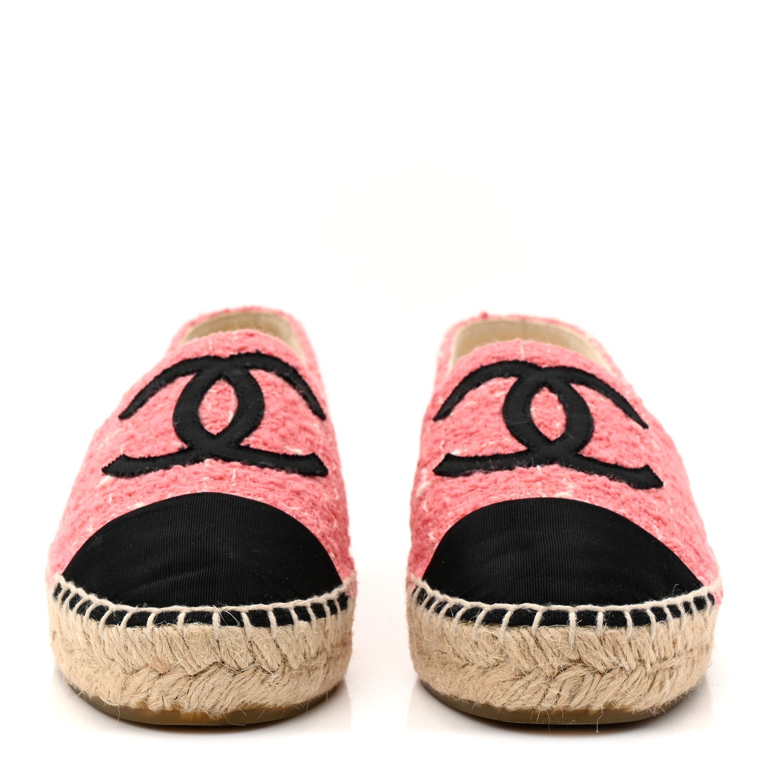 Chanel Tweed Grosgrain CC Espadrilles 35 Pink