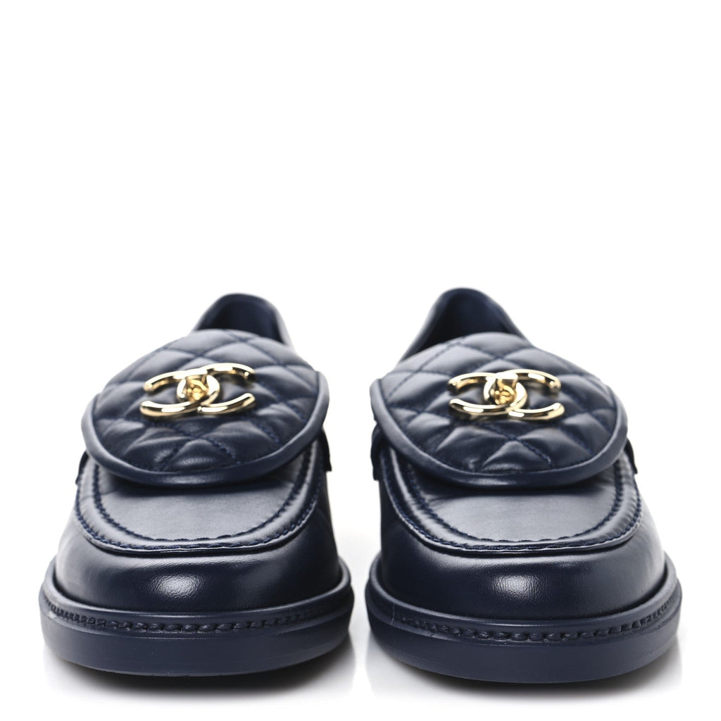 Lambskin Quilted CC Turnlock Loafers 38 Navy