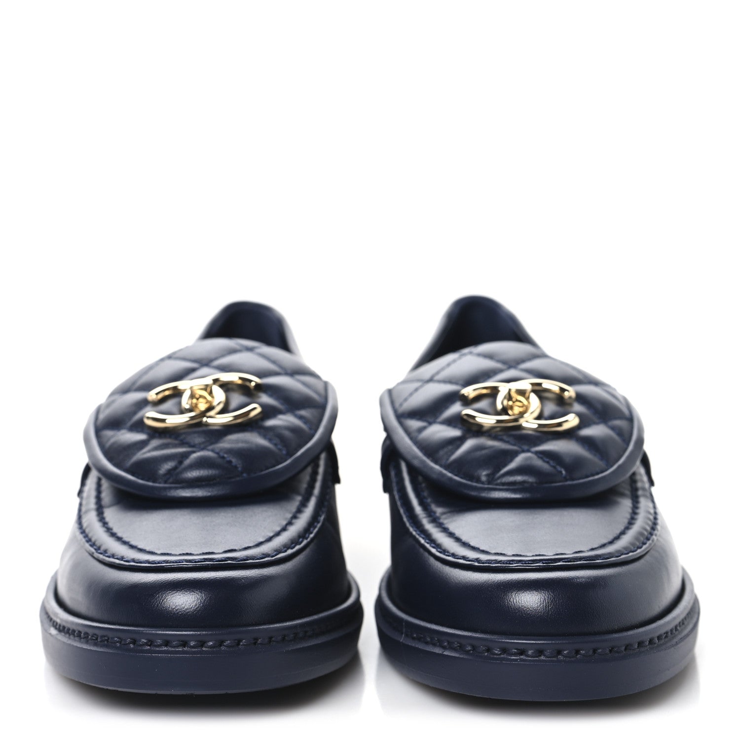 Lambskin Quilted CC Turnlock Loafers 38 Navy