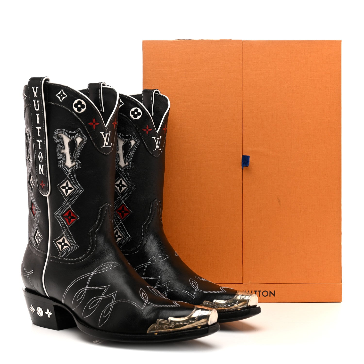 Louis Vuitton Calfskin LV Texan Mens Rider Boots 10.5 Black Silver