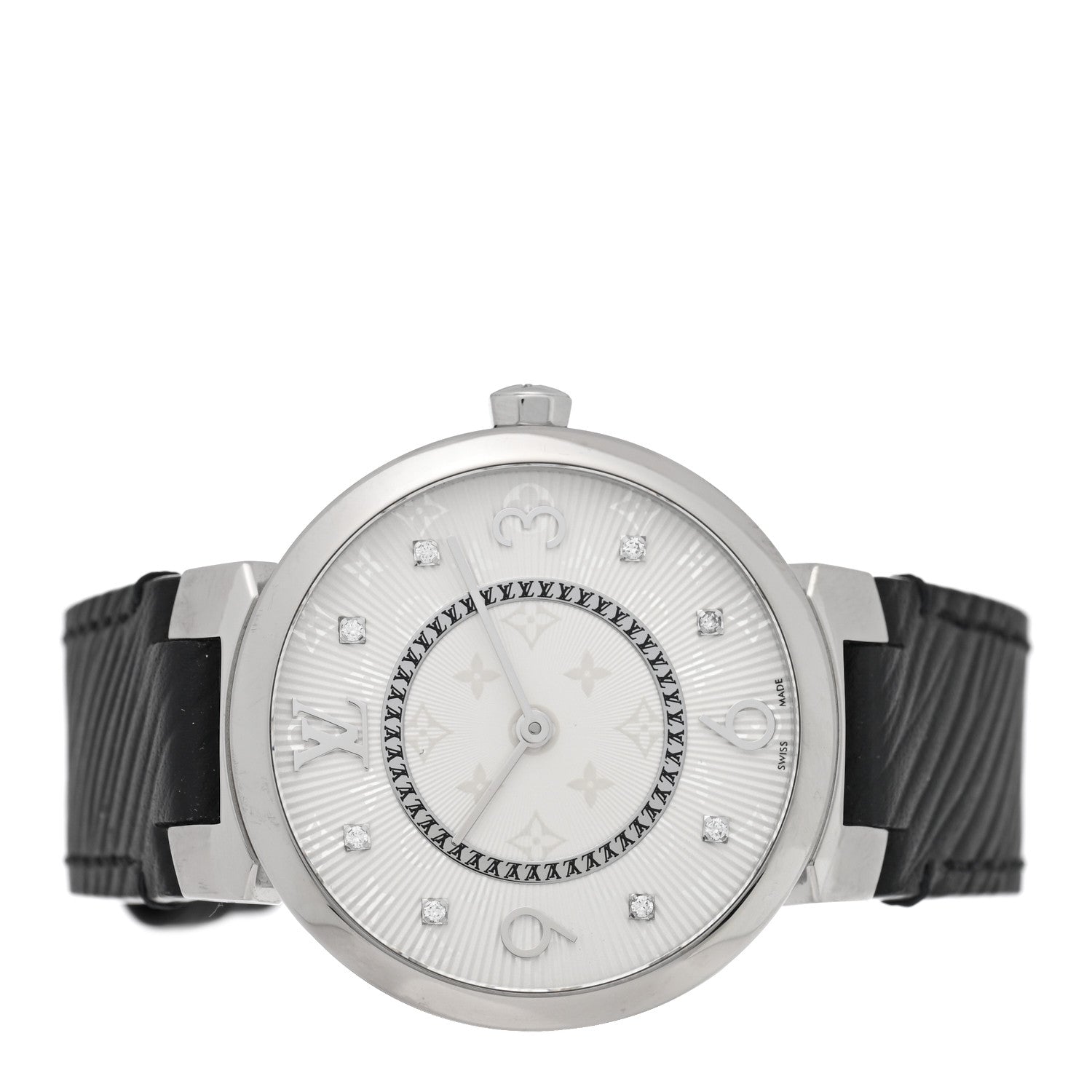 Louis Vuitton Stainless Steel Epi Diamond 33mm Tambour Slim Quartz Watch Black