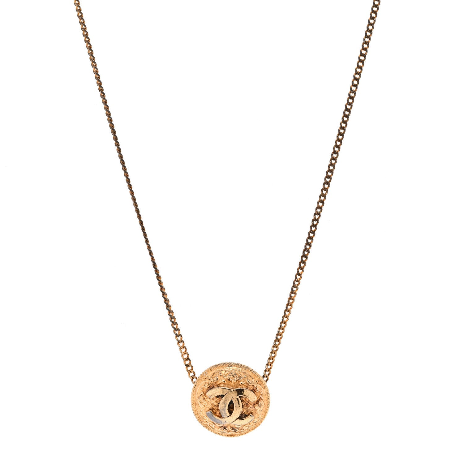 Metal CC Round Pendant Necklace Gold