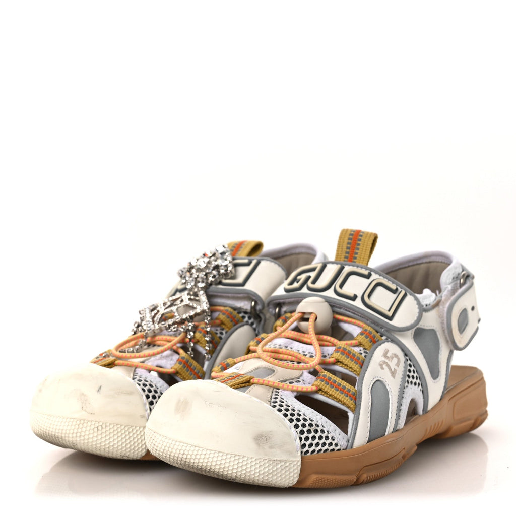 Gucci Mesh Fabric Tinsel Sport Sandals 36 White Silver