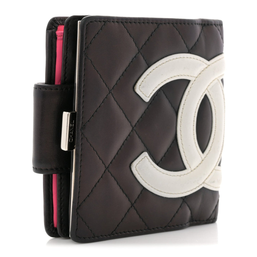 Calfskin Quilted Cambon Bi-fold Wallet Black White