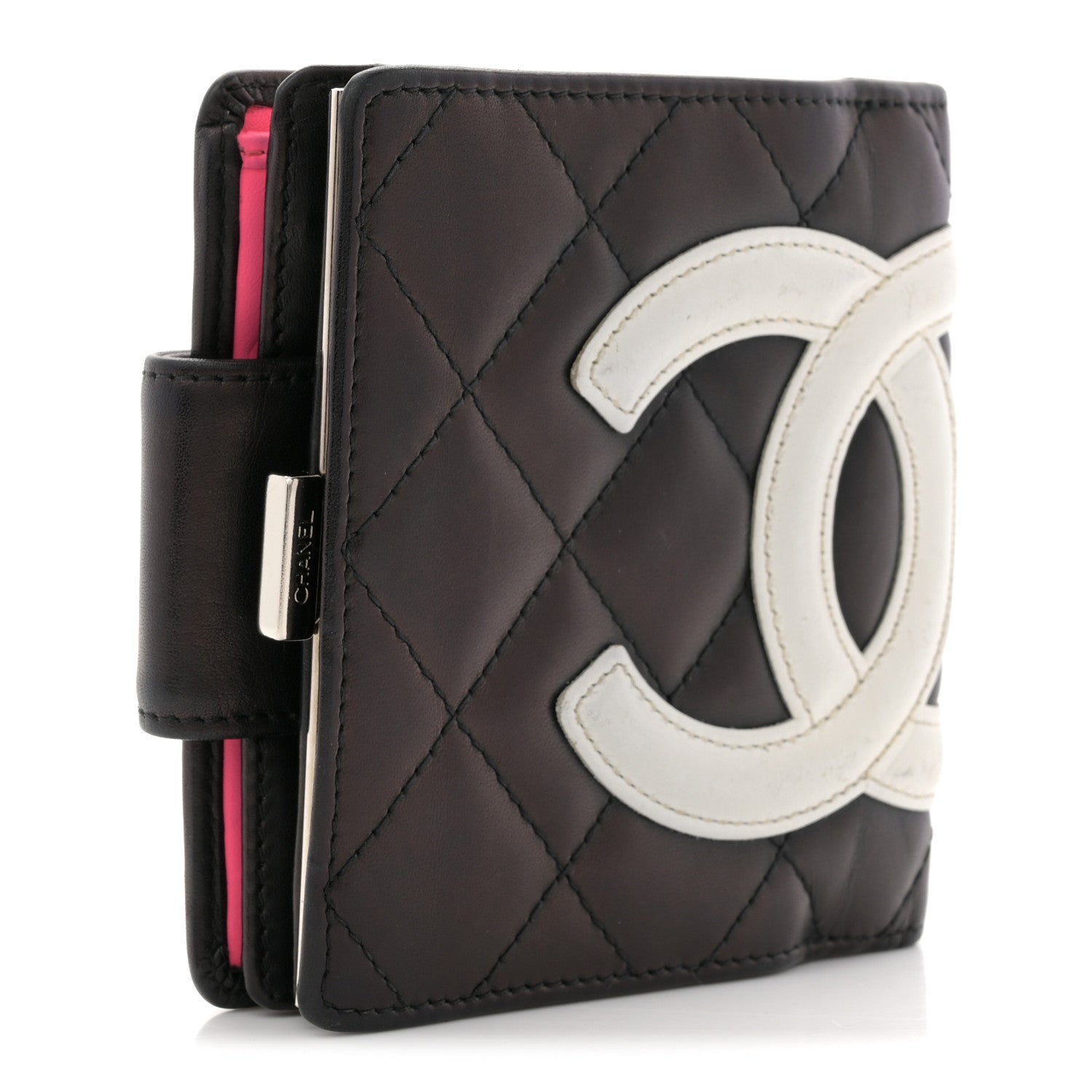 Calfskin Quilted Cambon Bi-fold Wallet Black White