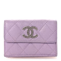 Caviar Quilted CC Logo Double Flap Wallet Light Purple