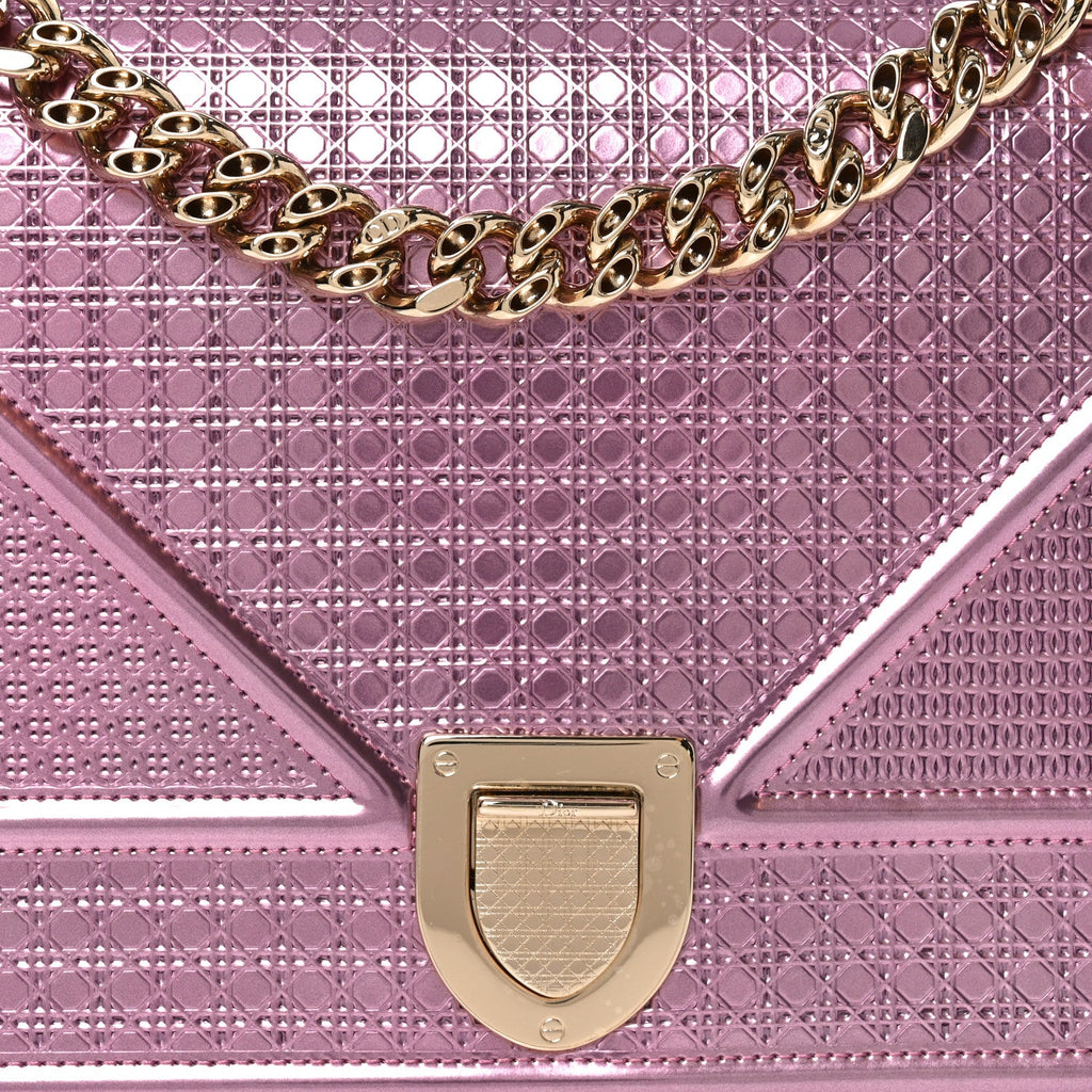 Christian Dior Metallic Patent Micro-Cannage Medium Diorama Flap Bag Pink