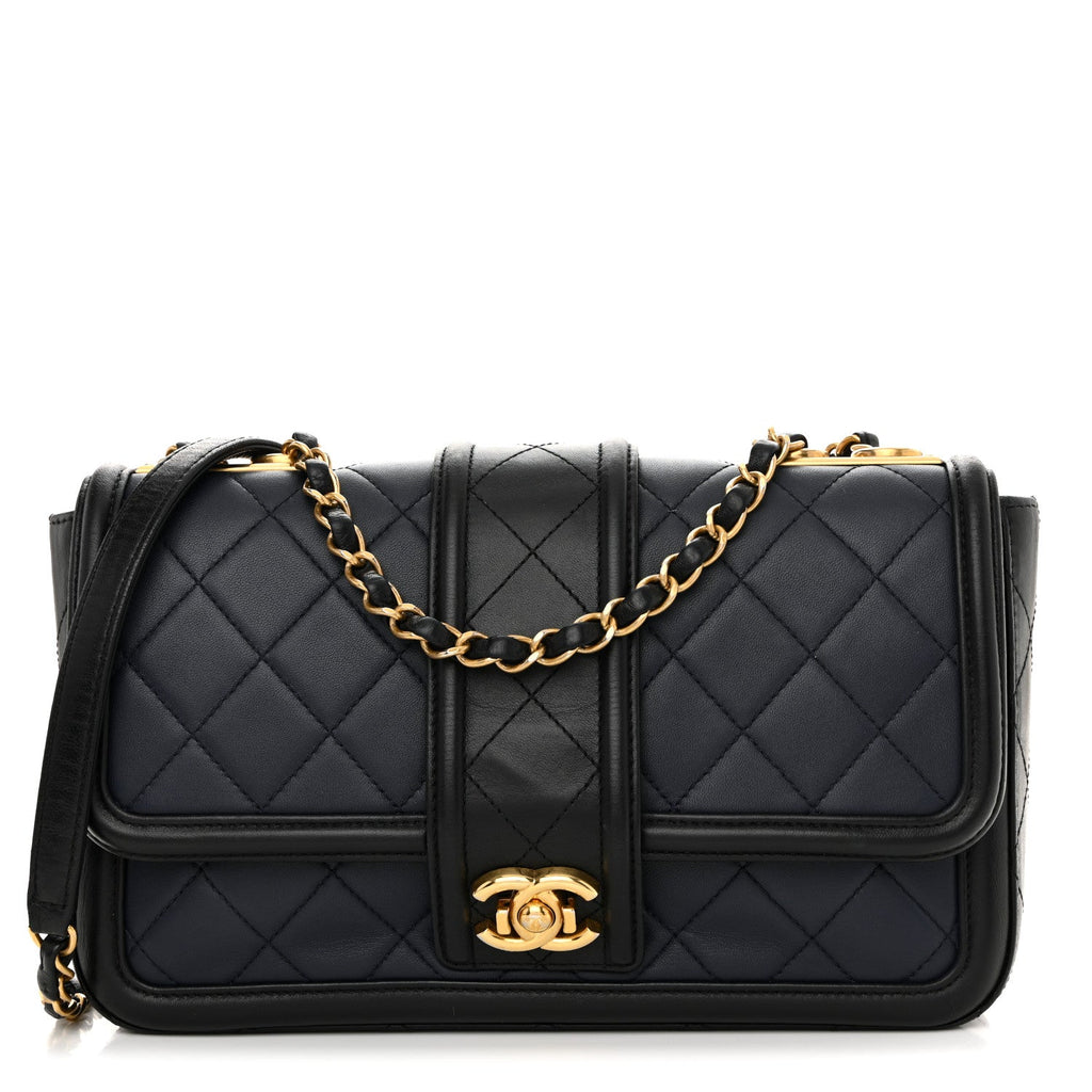 Chanel Lambskin Quilted Medium Elegant CC Flap Navy Black
