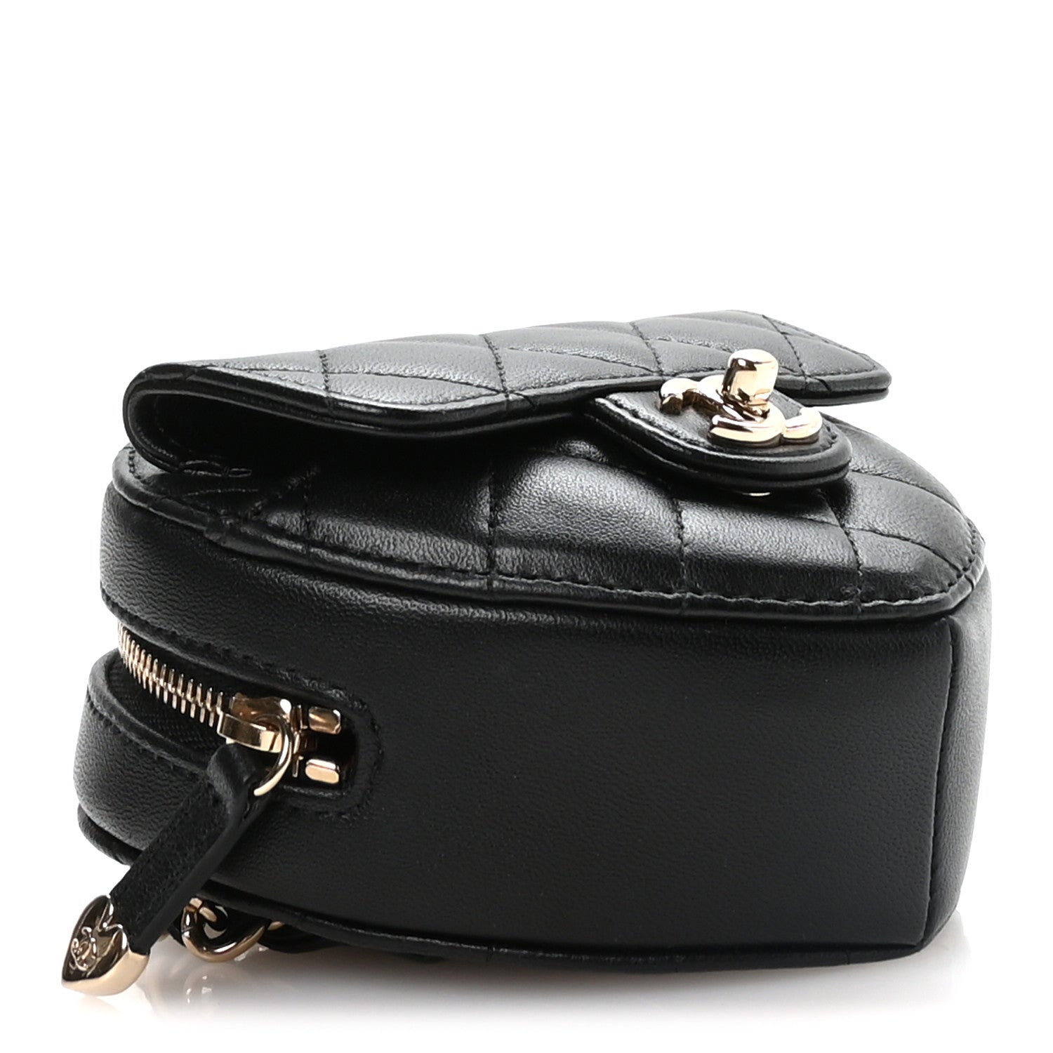Chanel Lambskin Quilted CC In Love Heart Waist Belt Bag With Chain Black