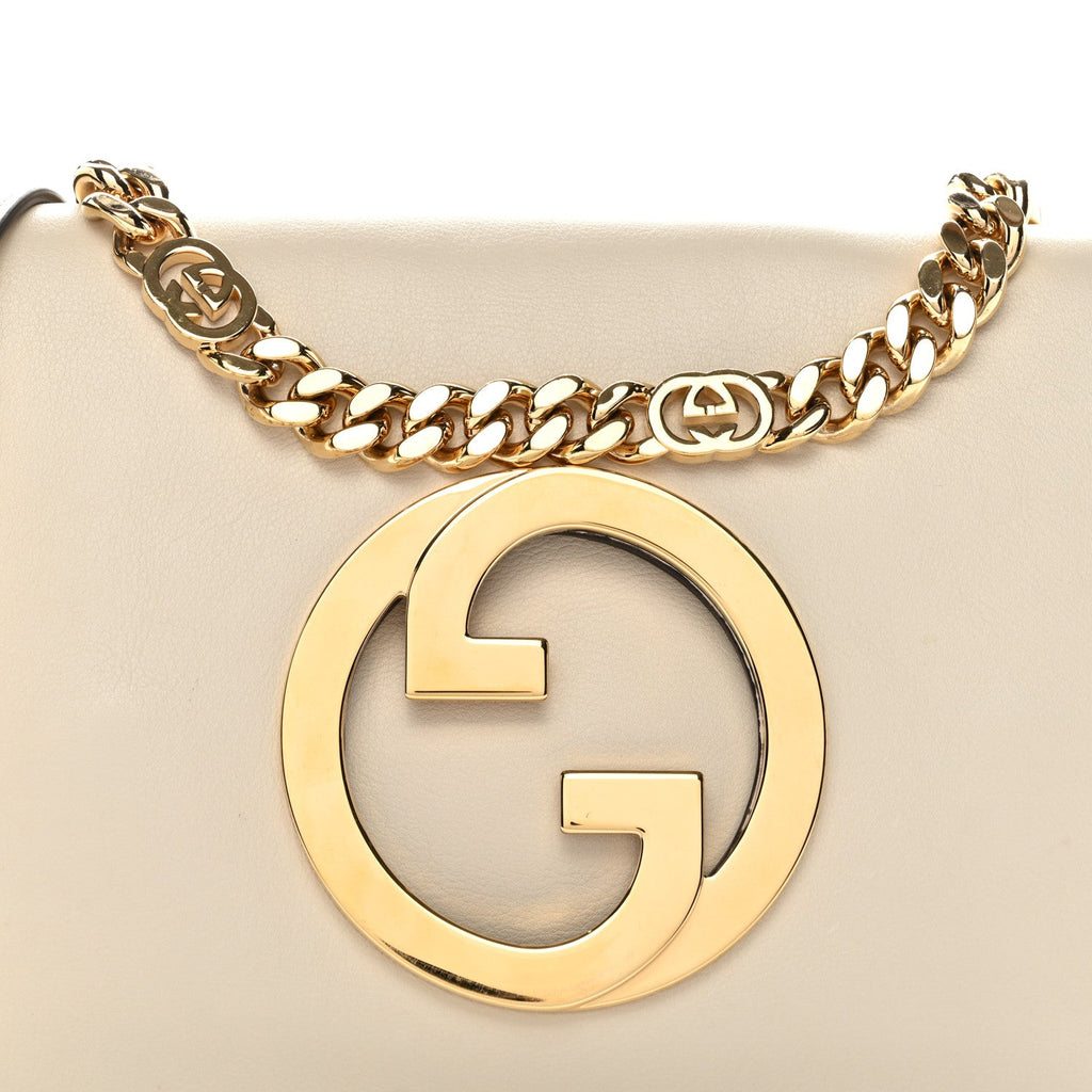 Gucci Roxy Calfskin Blondie Chain Shoulder Flap Bag Mystic White