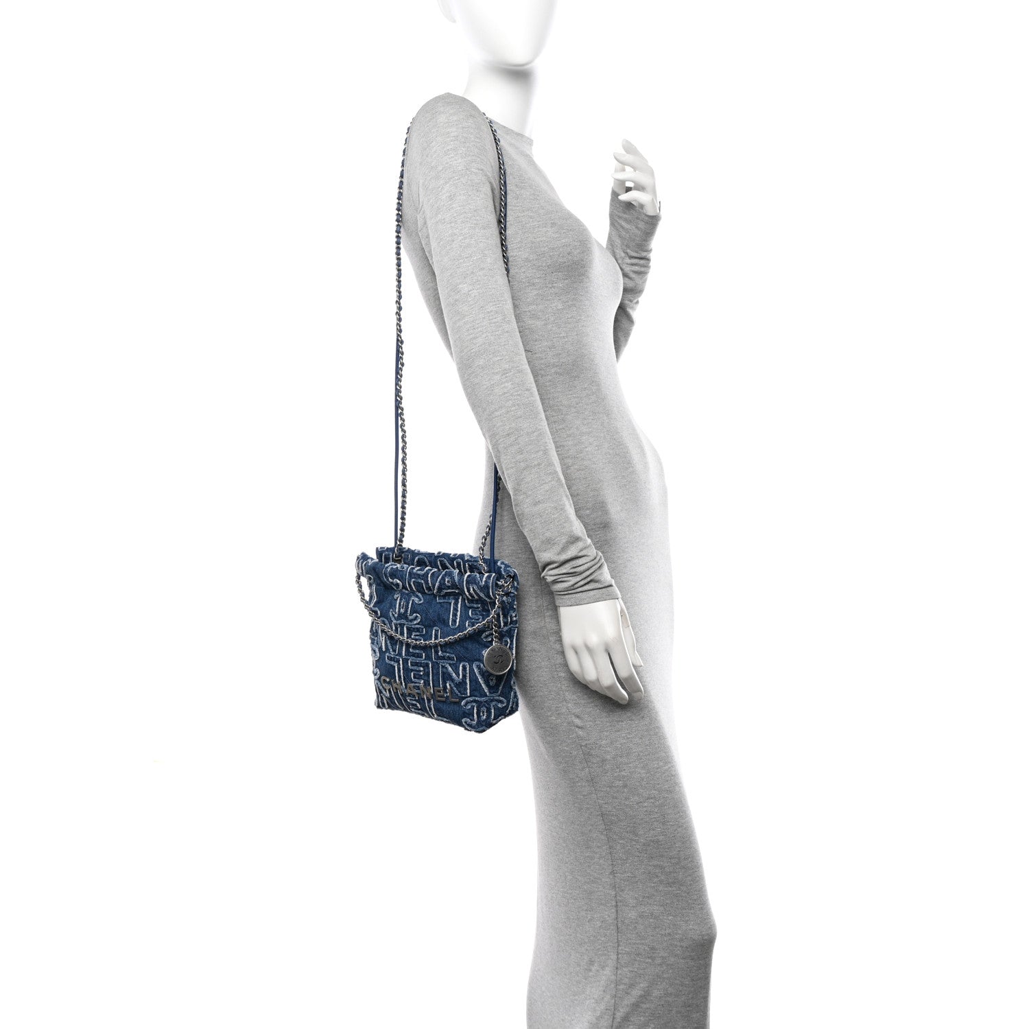 Chanel Washed Denim Logo Embroidered Mini Chanel 22 Blue