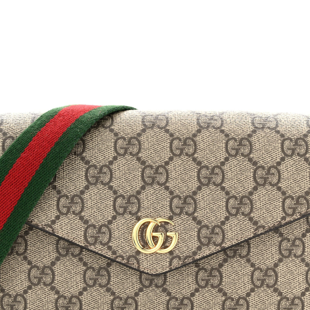 Gucci GG Supreme Monogram Textured Dollar Calfskin Web Mini Ophidia Envelope Shoulder Bag Beige Ebony