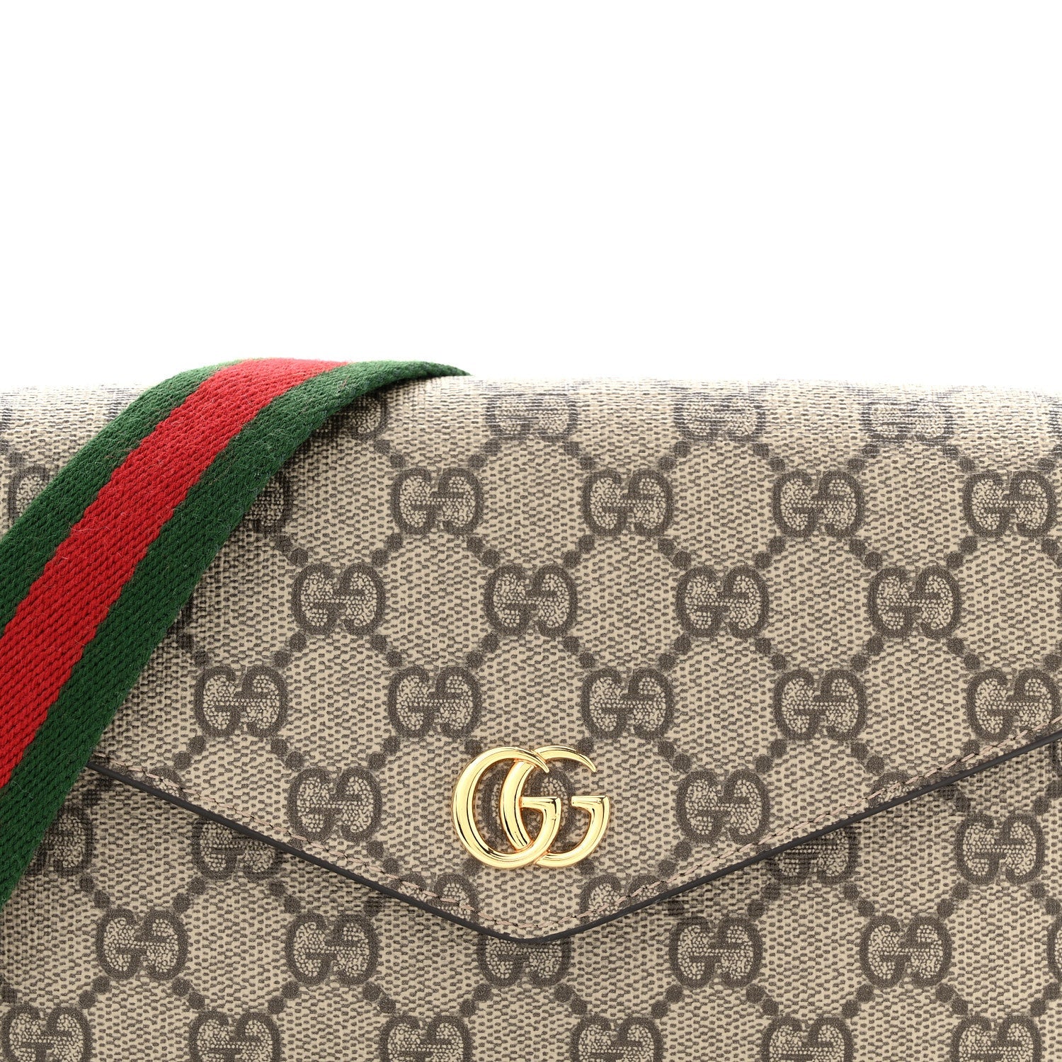 Gucci GG Supreme Monogram Textured Dollar Calfskin Web Mini Ophidia Envelope Shoulder Bag Beige Ebony